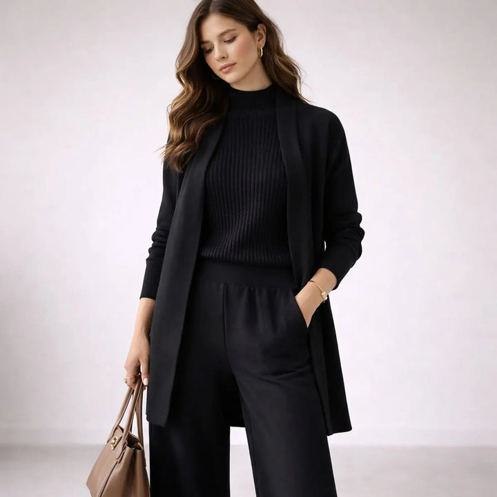 Women's Three Piece Knit Lounge Set Relaxed Evening Gown Cardigan