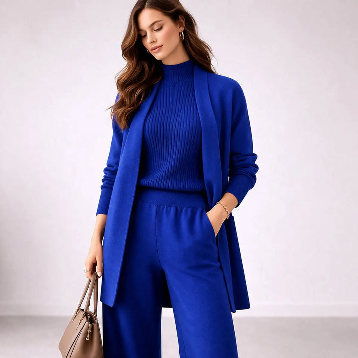 Women's Three Piece Knit Lounge Set Relaxed Evening Gown Cardigan