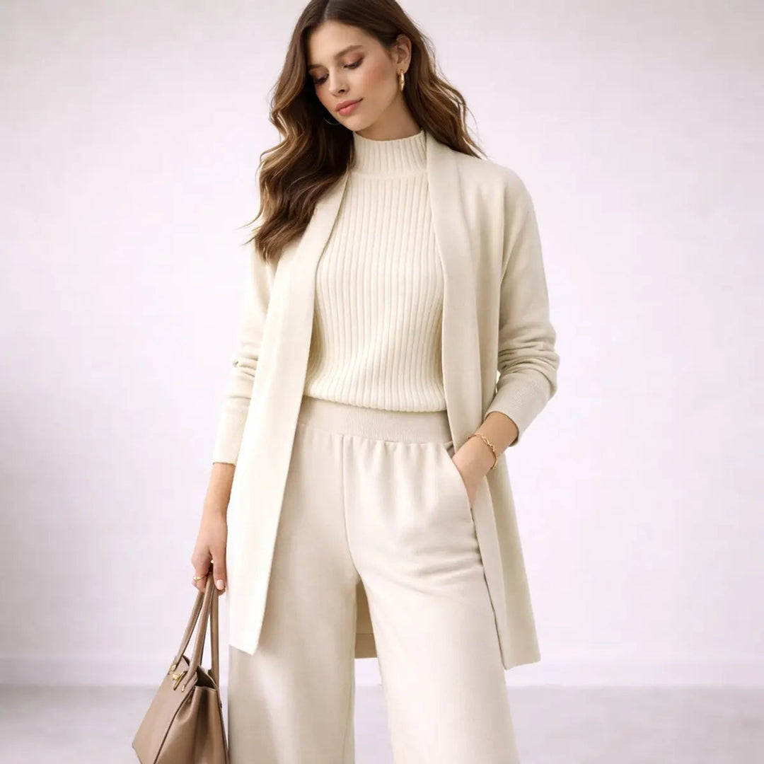 Women's Three Piece Knit Lounge Set Relaxed Evening Gown Cardigan