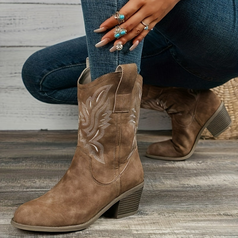 Women's Tonal Embroidered Wide Calf Western Boots