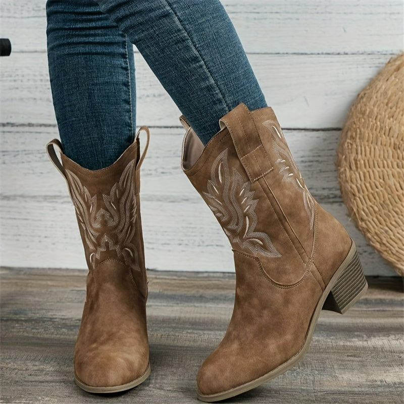 Women's Tonal Embroidered Wide Calf Western Boots