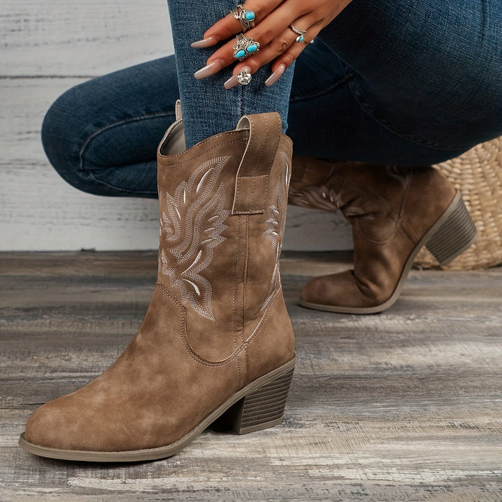 Women's Tonal Embroidered Wide Calf Western Boots