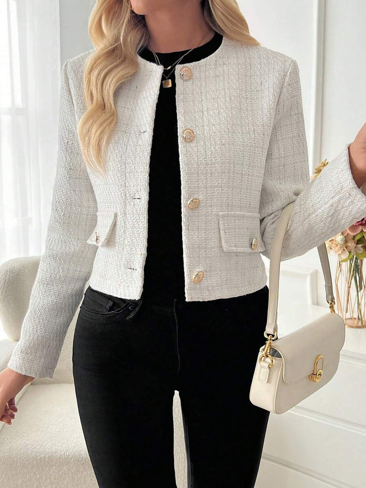 Women's Tweed Button Front Cropped Jacket