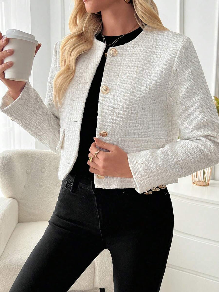 Women's Tweed Button Front Cropped Jacket