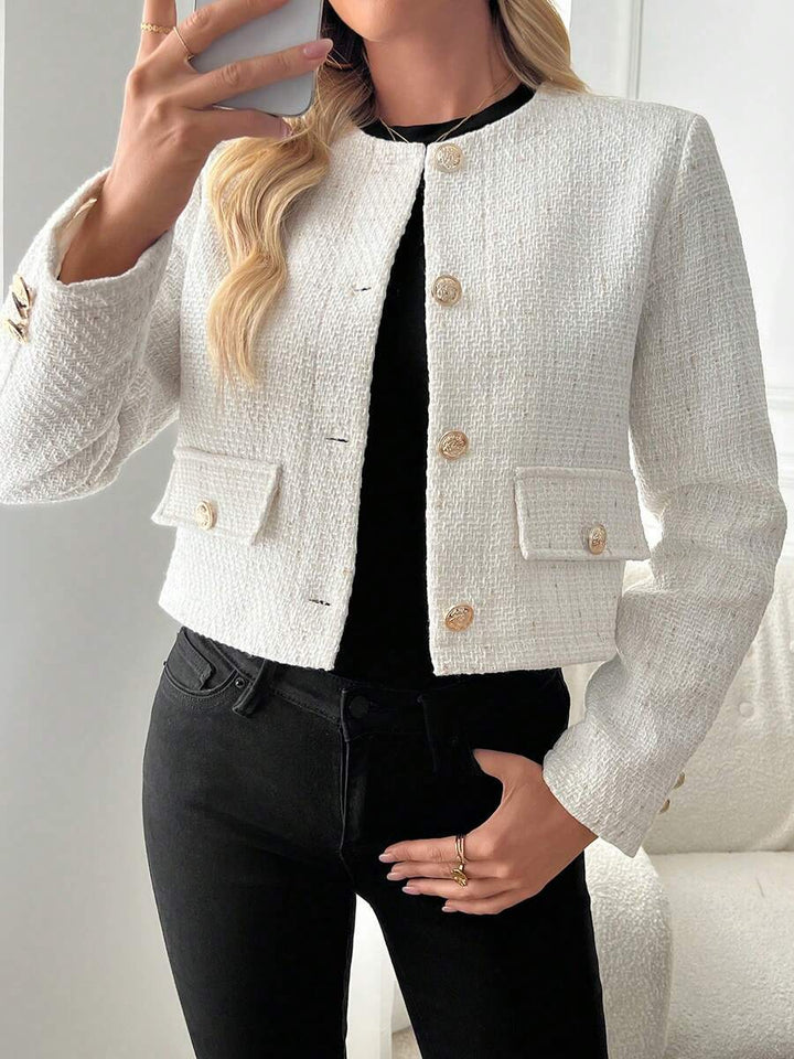 Women's Tweed Button Front Cropped Jacket