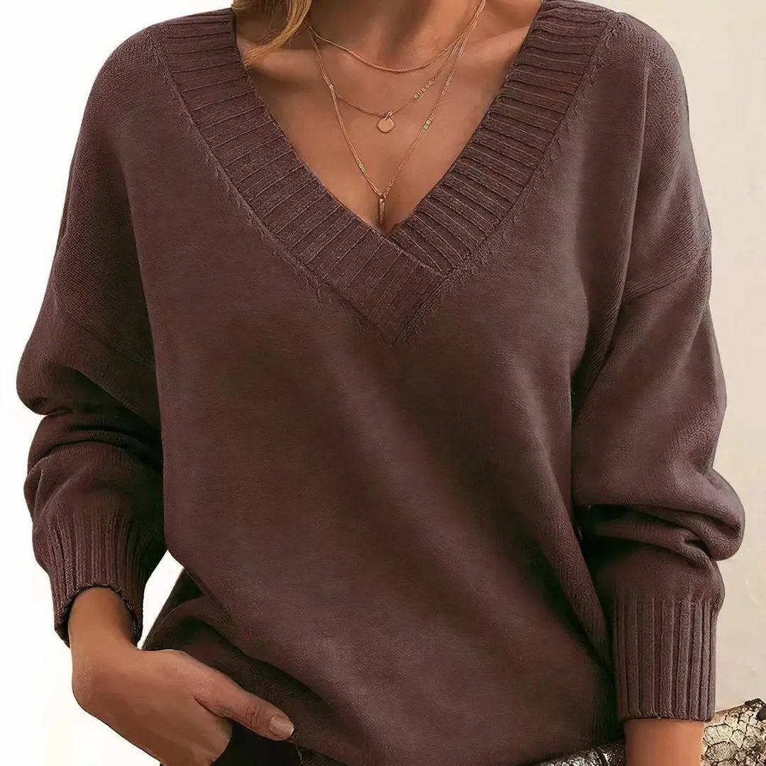 Women's V-Neck Long Sleeve Knit Pullover Sweater