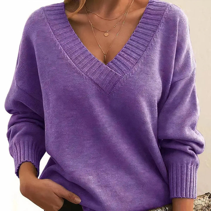 Women's V-Neck Long Sleeve Knit Pullover Sweater