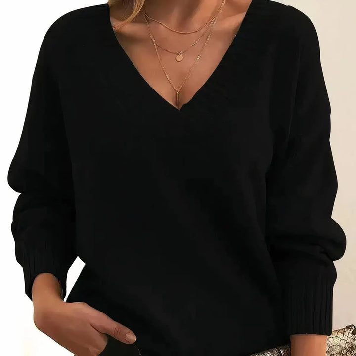 Women's V-Neck Long Sleeve Knit Pullover Sweater