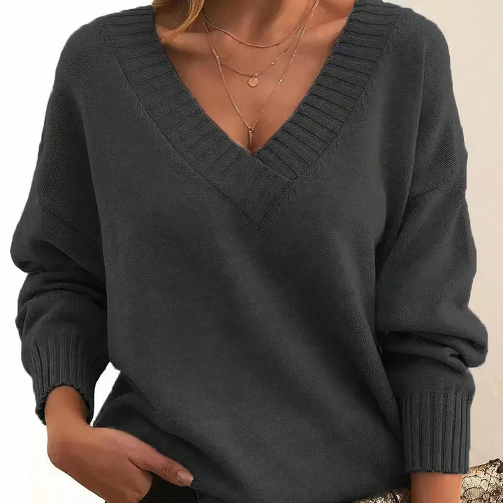 Women's V-Neck Long Sleeve Knit Pullover Sweater