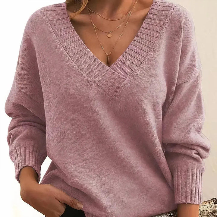 Women's V-Neck Long Sleeve Knit Pullover Sweater