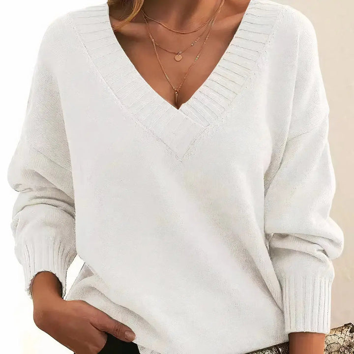 Women's V-Neck Long Sleeve Knit Pullover Sweater