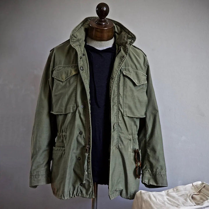 Men's Vintage Military Hooded Field Jacket Drawstring Cargo