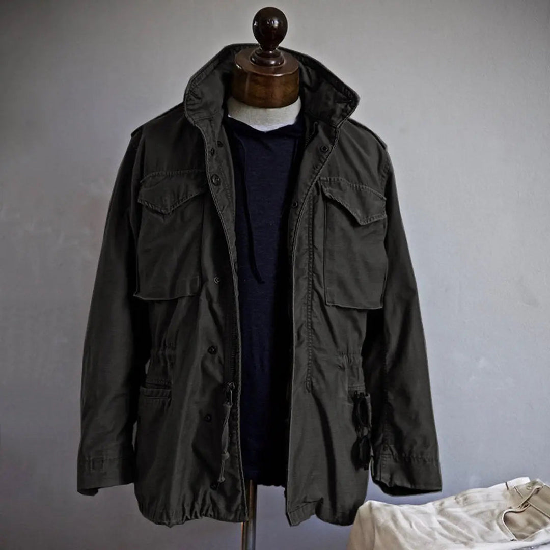 Men's Vintage Military Hooded Field Jacket Drawstring Cargo