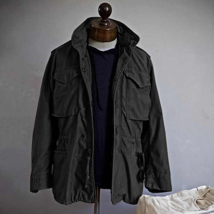 Men's Vintage Military Hooded Field Jacket Drawstring Cargo