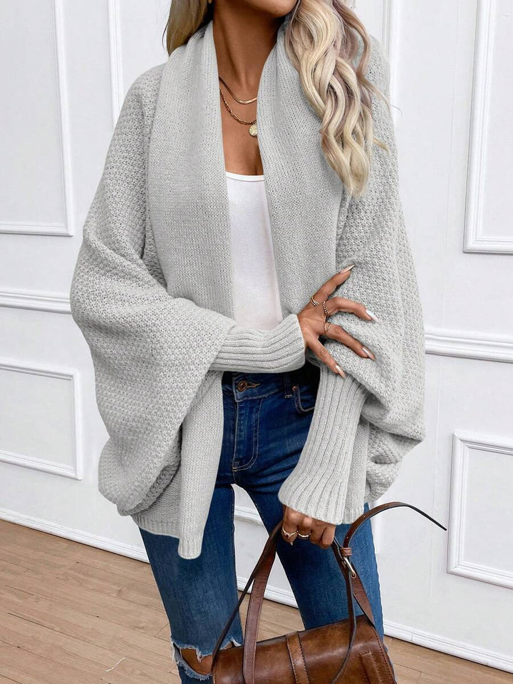 Women's Waffle Knit Shawl Collar Batwing Cardigan