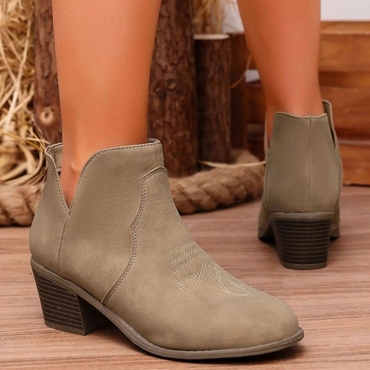 Women's Western-Embroidered Block-Heel Ankle Boots