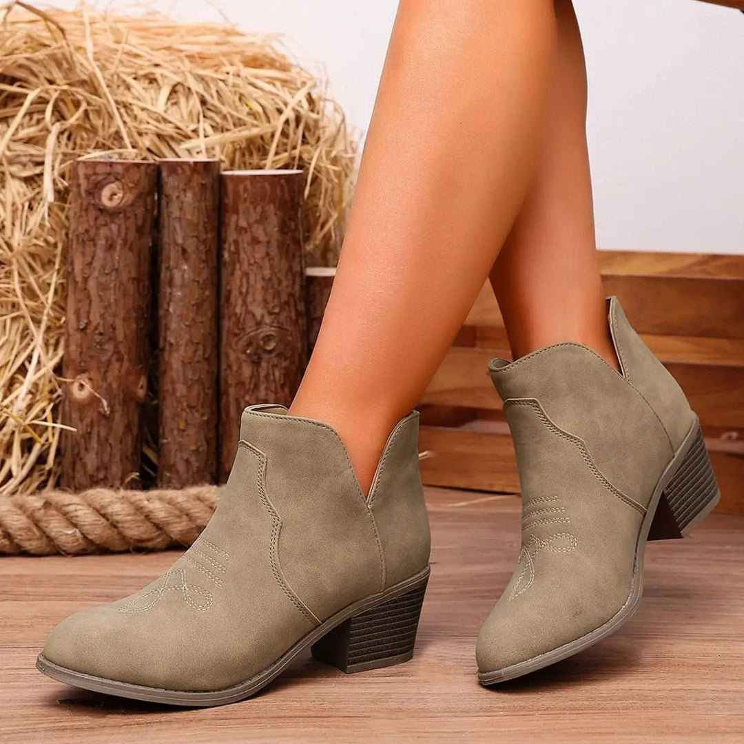 Women's Western-Embroidered Block-Heel Ankle Boots
