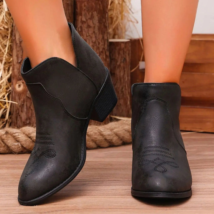 Women's Western-Embroidered Block-Heel Ankle Boots
