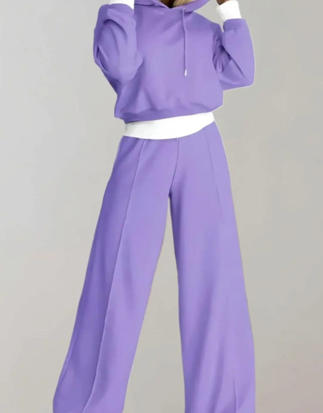 Women's Wide-Leg Drawstring Tracksuit Pants Cropped Hoodie Set