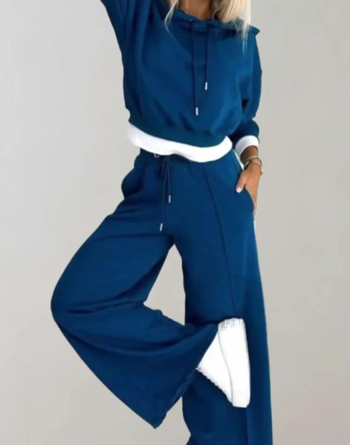 Women's Wide-Leg Drawstring Tracksuit Pants Cropped Hoodie Set