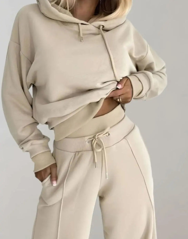Women's Wide-Leg Drawstring Tracksuit Pants Cropped Hoodie Set