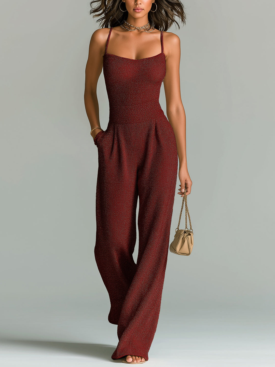 Women's Wide-Leg Ribbed Knit Jumpsuit