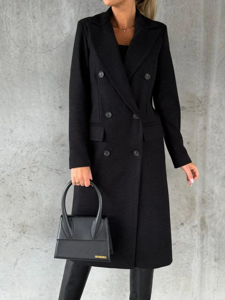 Women's Winter Coat Double-Breasted Longline Wool-Look Overcoat