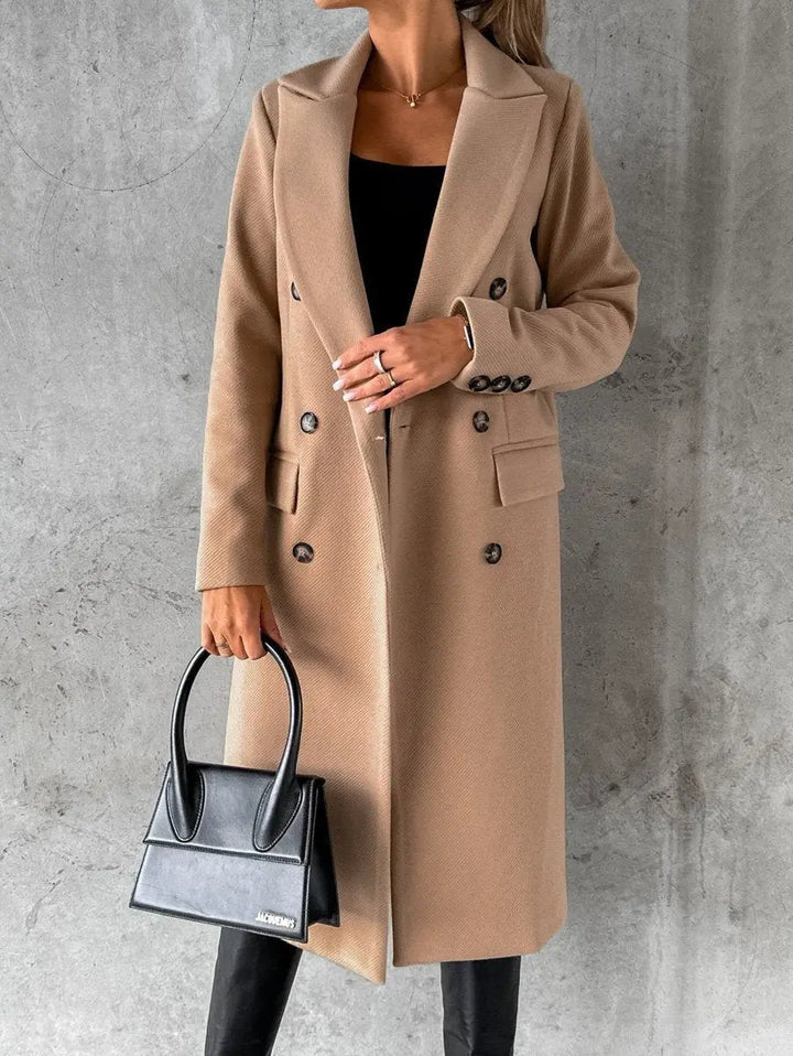 Women's Winter Coat Double-Breasted Longline Wool-Look Overcoat