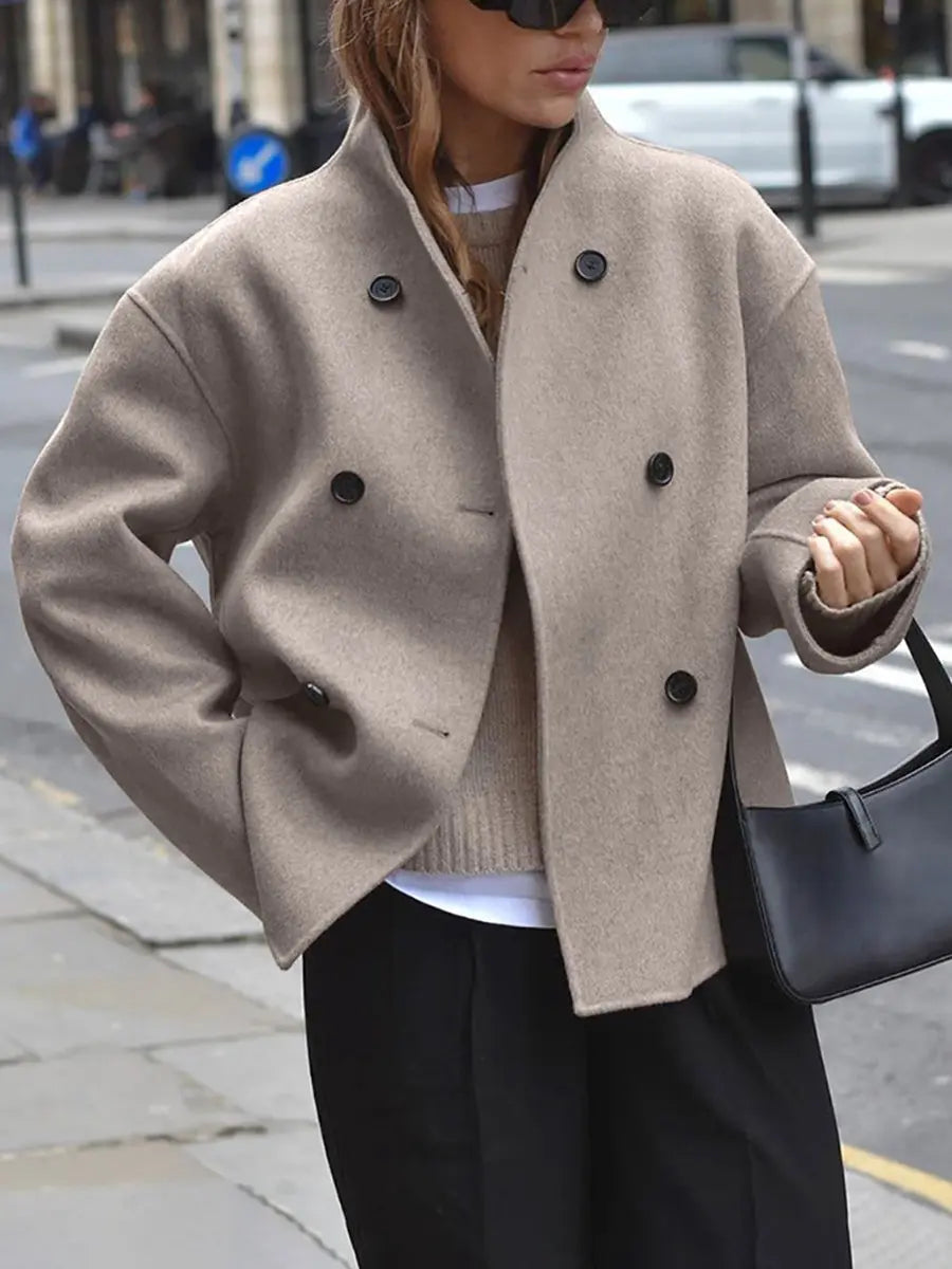 Women's Winter Coat Double Breasted Stand Collar Pea Coat