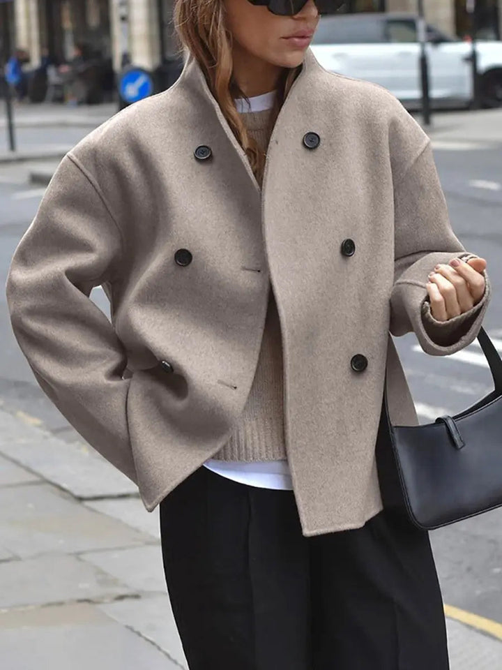 Women's Winter Coat Double Breasted Stand Collar Pea Coat
