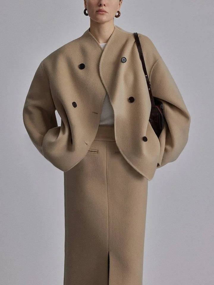 Women's Winter Coat Double Breasted Stand Collar Pea Coat