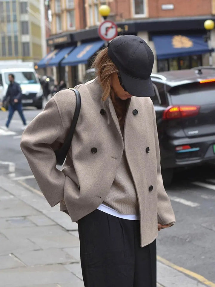 Women's Winter Coat Double Breasted Stand Collar Pea Coat
