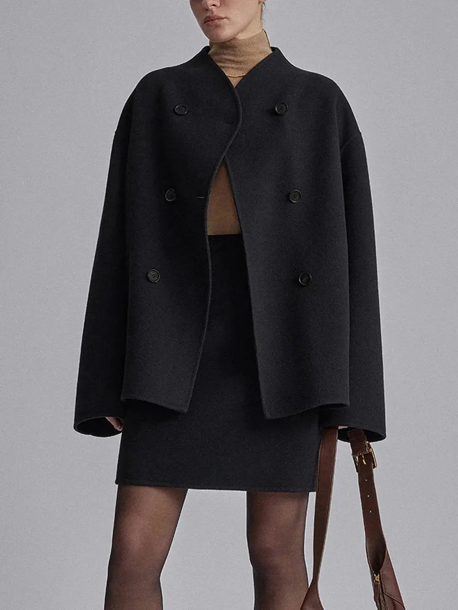 Women's Winter Coat Double Breasted Stand Collar Pea Coat
