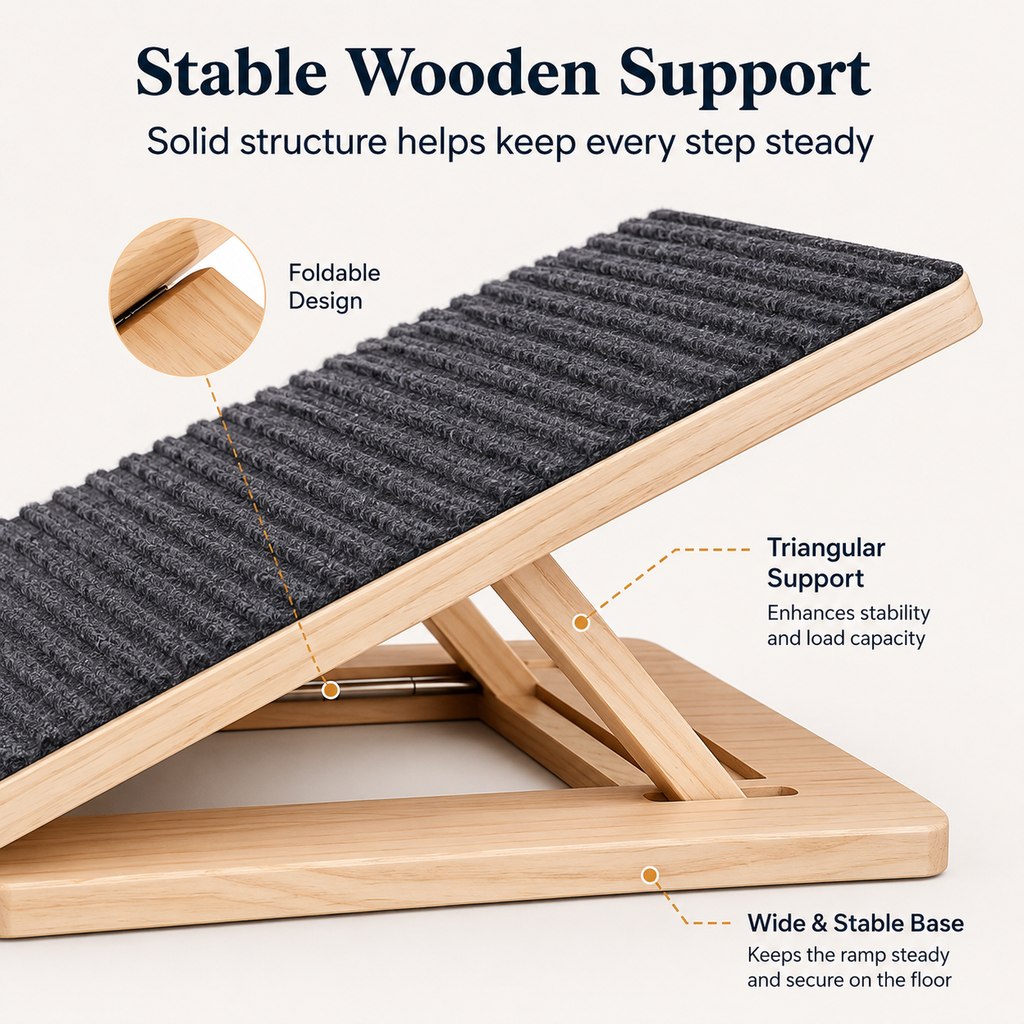 Foldable Wooden Dog Stairs for Small Dogs | Non-Slip Pet Ramp for Sofa, Bed & Indoor Steps
