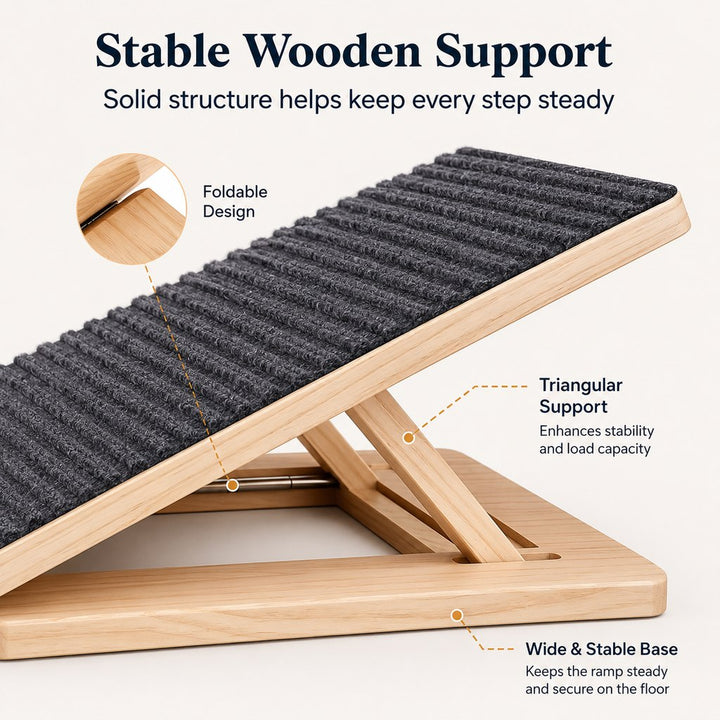Foldable Wooden Dog Stairs for Small Dogs | Non-Slip Pet Ramp for Sofa, Bed & Indoor Steps