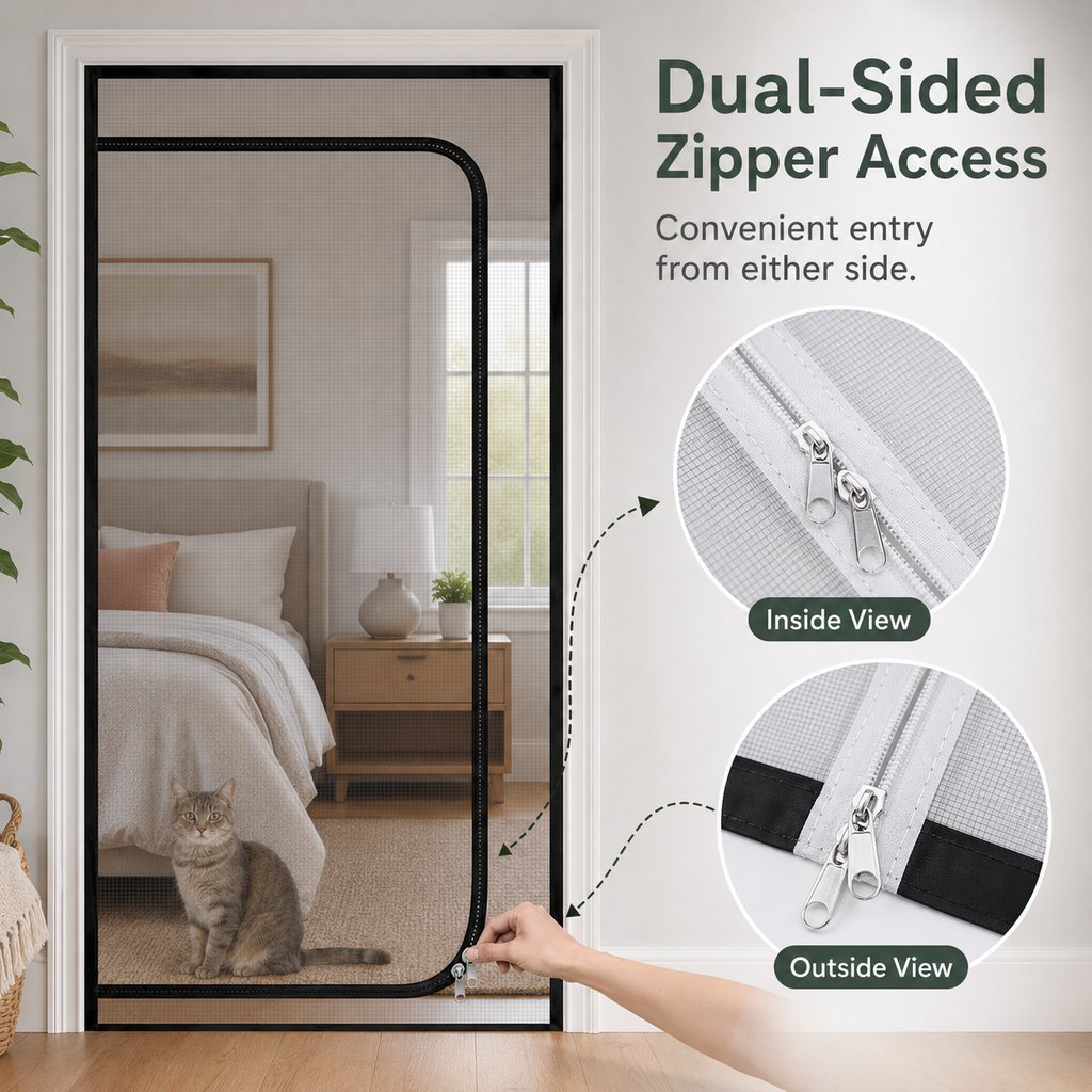 Zippered Pet Mesh Door Barrier for Bedrooms & Home Offices