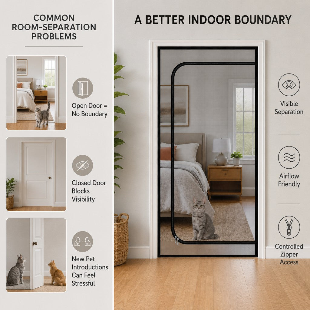 Zippered Pet Mesh Door Barrier for Bedrooms & Home Offices