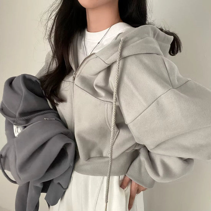 Women's Cropped Zip-Through Hooded Sweatshirt for Cold Weather, image 9