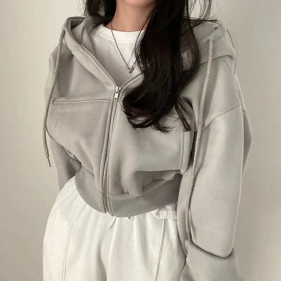 Women's Cropped Zip-Through Hooded Sweatshirt for Cold Weather, image 6