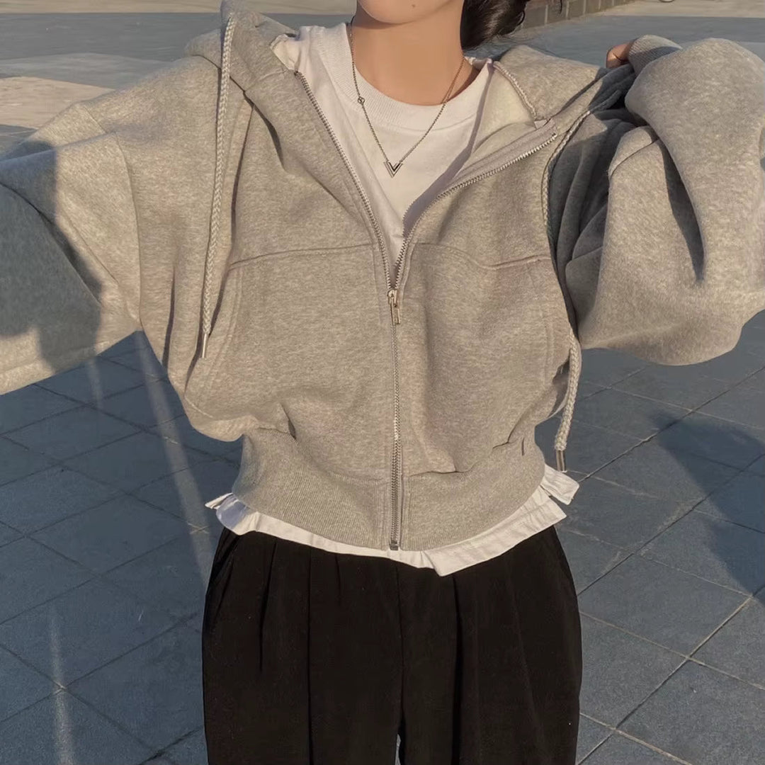 Women's Cropped Zip-Through Hooded Sweatshirt for Cold Weather, image 10